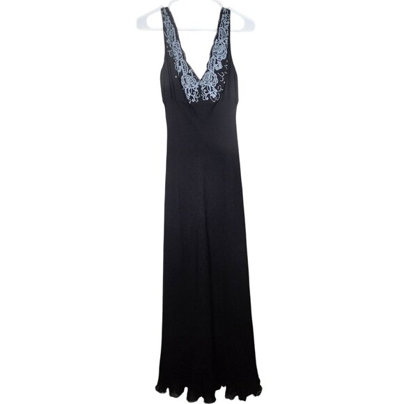 ECI New York Women Black 100% Silk Embroidered Slip Dress 12 Quite Luxury Y2K - Picture 2 of 12